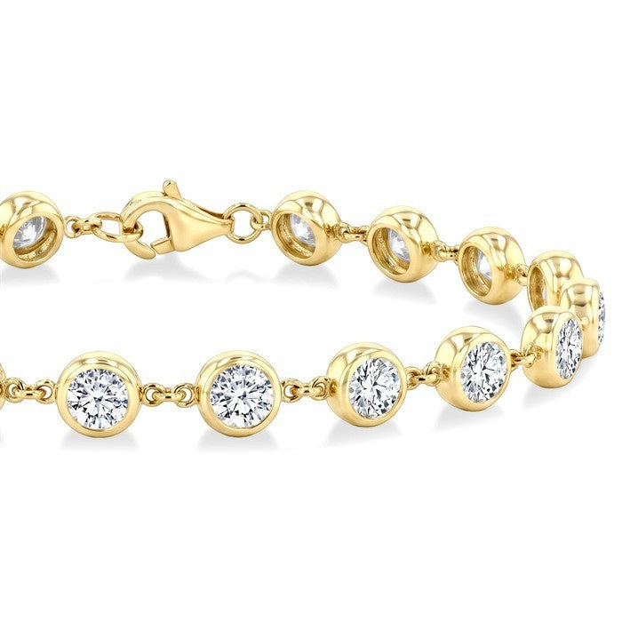 4 Ctw Bezel Set Round Cut Diamond Station Bracelet in 14K Yellow Gold