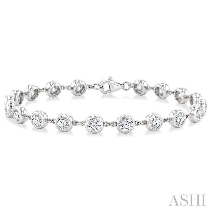 4 Ctw Bezel Set Round Cut Diamond Station Bracelet in 14K White Gold
