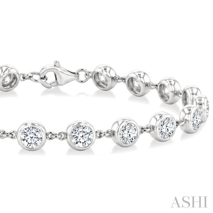 4 Ctw Bezel Set Round Cut Diamond Station Bracelet in 14K White Gold