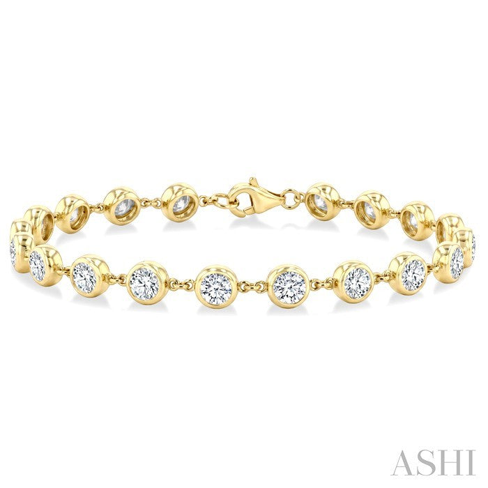 4 Ctw Bezel Set Round Cut Diamond Station Bracelet in 14K Yellow Gold