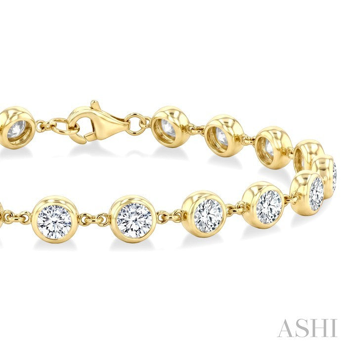 4 Ctw Bezel Set Round Cut Diamond Station Bracelet in 14K Yellow Gold