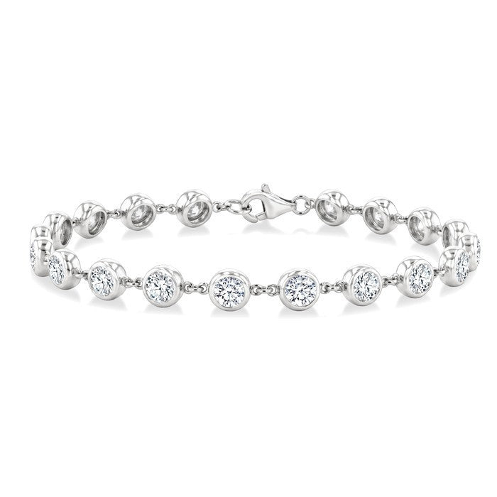 5 Ctw Bezel Set Round Cut Diamond Station Bracelet in 14K White Gold