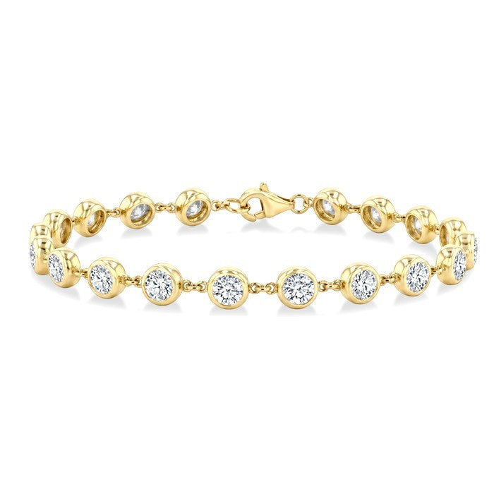 5 Ctw Bezel Set Round Cut Diamond Station Bracelet in 14K Yellow Gold