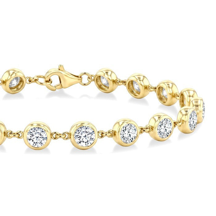 5 Ctw Bezel Set Round Cut Diamond Station Bracelet in 14K Yellow Gold