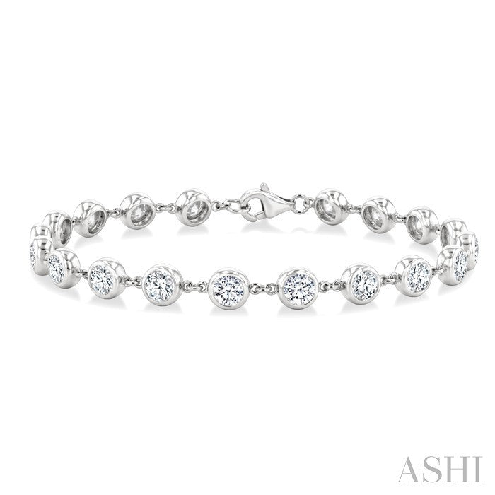 5 Ctw Bezel Set Round Cut Diamond Station Bracelet in 14K White Gold