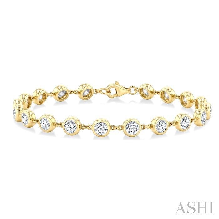 5 Ctw Bezel Set Round Cut Diamond Station Bracelet in 14K Yellow Gold