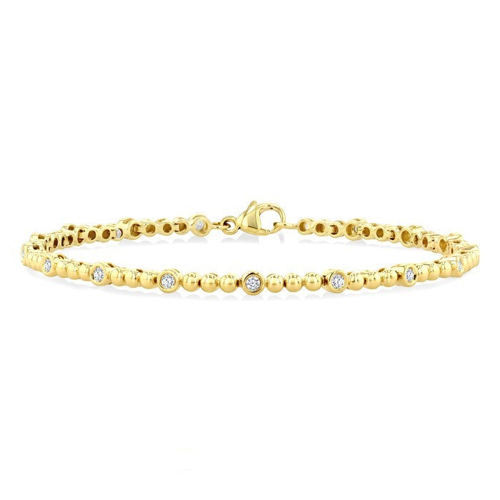 1/3 Ctw Bezel Set Round Cut Bead Bijoux Diamond Beaded Fashion Bracelet in 10K Yellow Gold