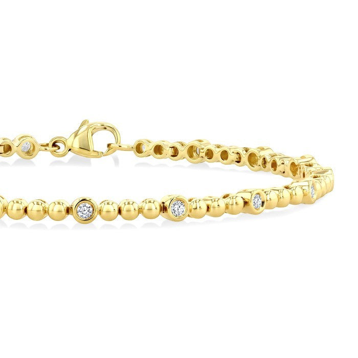 1/3 Ctw Bezel Set Round Cut Bead Bijoux Diamond Beaded Fashion Bracelet in 10K Yellow Gold