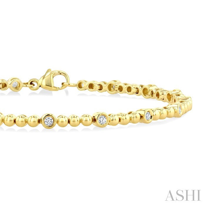 1/3 Ctw Bezel Set Round Cut Bead Bijoux Diamond Beaded Fashion Bracelet in 10K Yellow Gold