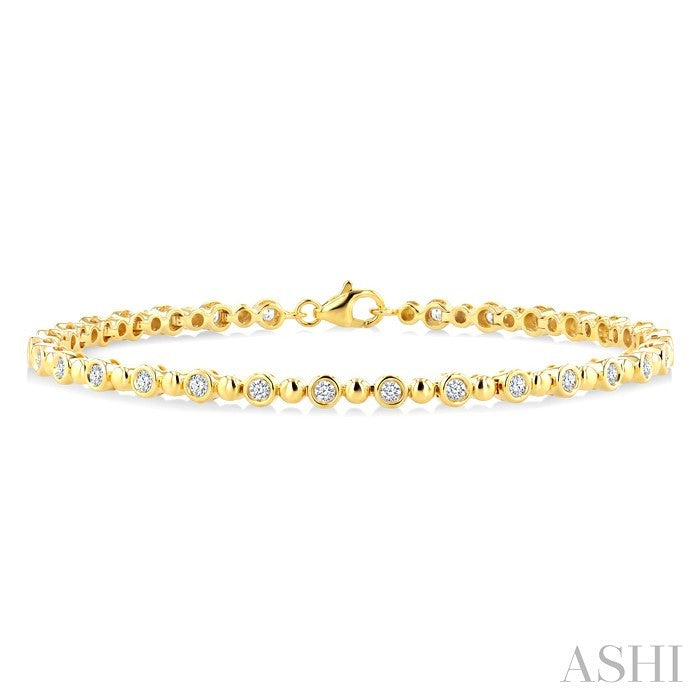 3/4 Ctw Bezel set Round Cut Bead Bijoux Diamond Beaded Fashion Bracelet in 10K Yellow Gold