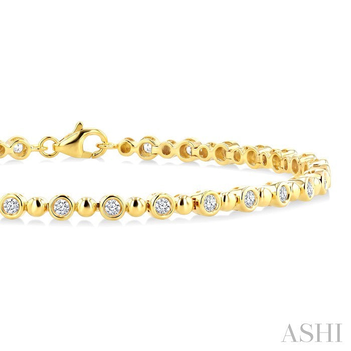 3/4 Ctw Bezel set Round Cut Bead Bijoux Diamond Beaded Fashion Bracelet in 10K Yellow Gold