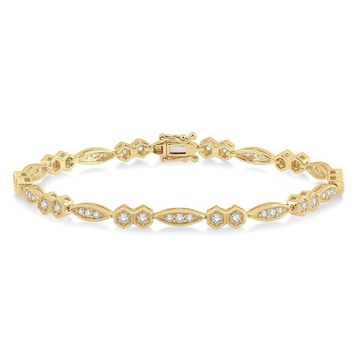 1 1/6 Ctw Marquise & Hexagonal Mount Round Cut Diamond Bracelet in 14K Yellow Gold