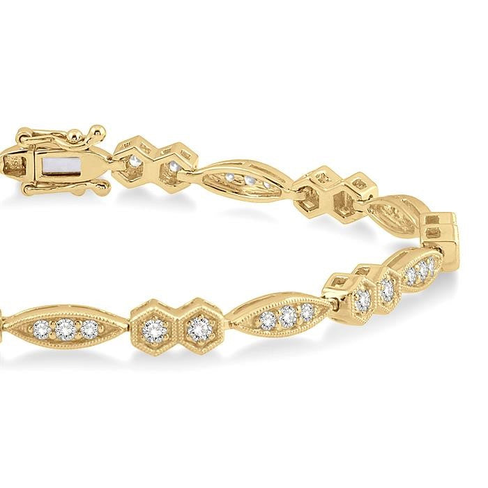 1 1/6 Ctw Marquise & Hexagonal Mount Round Cut Diamond Bracelet in 14K Yellow Gold