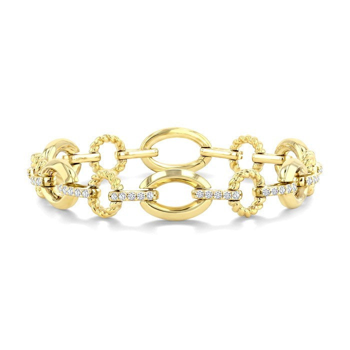 1 Ctw Round Cut Diamond Aeris Gold Open Window Oval Link Fashion Bold Bracelet in 14K Yellow Gold