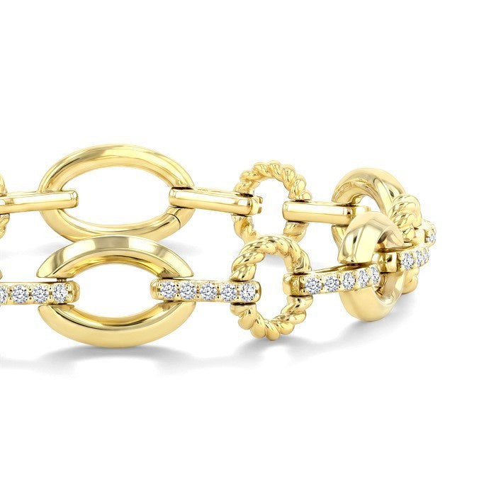 1 Ctw Round Cut Diamond Aeris Gold Open Window Oval Link Fashion Bold Bracelet in 14K Yellow Gold