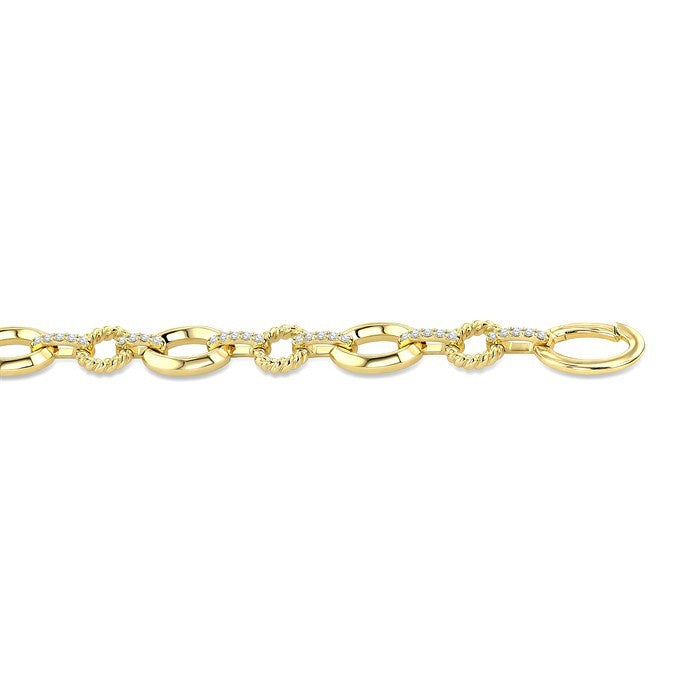 1 Ctw Round Cut Diamond Aeris Gold Open Window Oval Link Fashion Bold Bracelet in 14K Yellow Gold