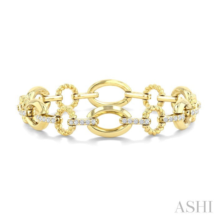 1 Ctw Round Cut Diamond Aeris Gold Open Window Oval Link Fashion Bold Bracelet in 14K Yellow Gold