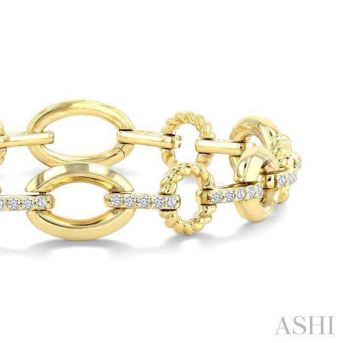 1 Ctw Round Cut Diamond Aeris Gold Open Window Oval Link Fashion Bold Bracelet in 14K Yellow Gold