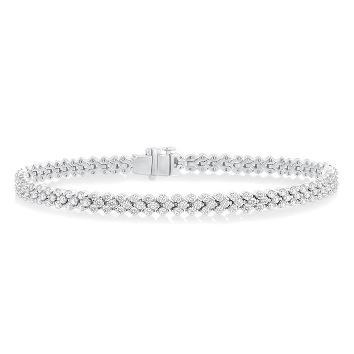 3 1/2 Ctw Chevron Three Row Round Cut Diamond Tennis Bracelet in 14K White Gold