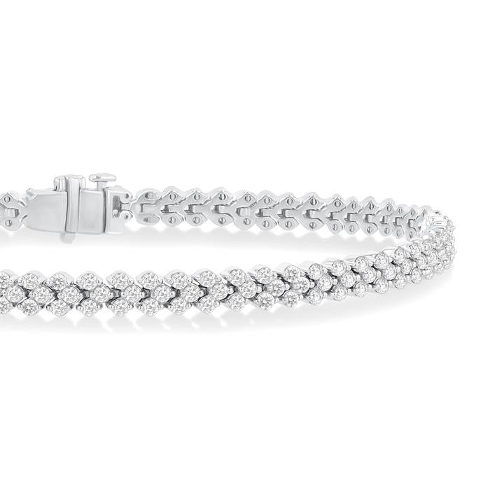3 1/2 Ctw Chevron Three Row Round Cut Diamond Tennis Bracelet in 14K White Gold