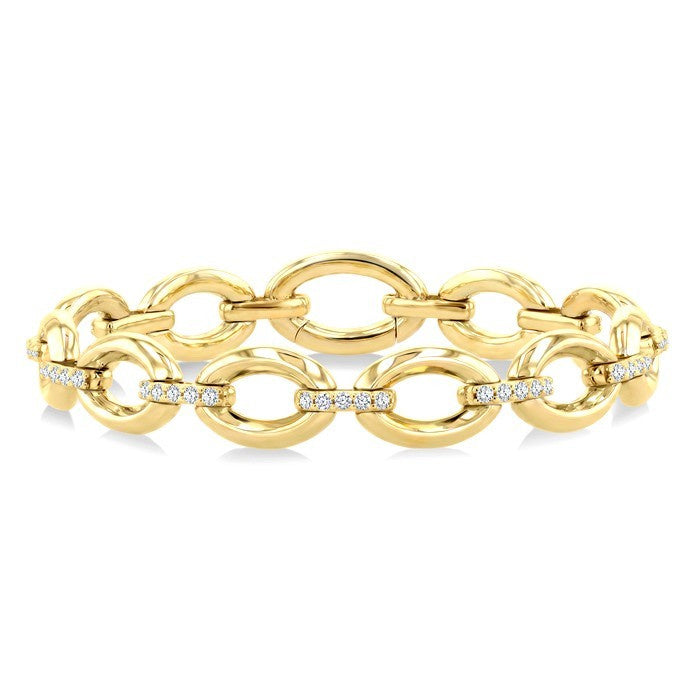 1 Ctw Round Cut Diamond Aeris Gold Open Window Oval Link Fashion Bold Bracelet in 14K Yellow Gold