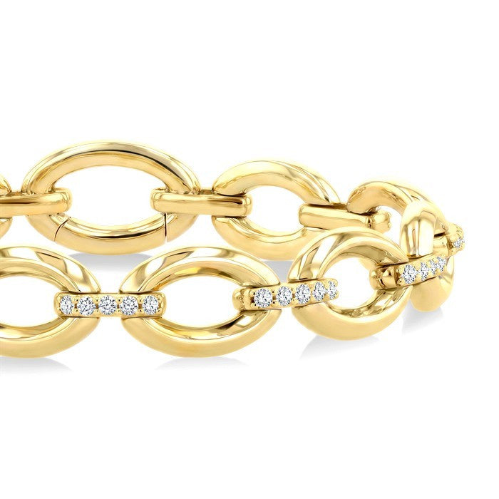 1 Ctw Round Cut Diamond Aeris Gold Open Window Oval Link Fashion Bold Bracelet in 14K Yellow Gold