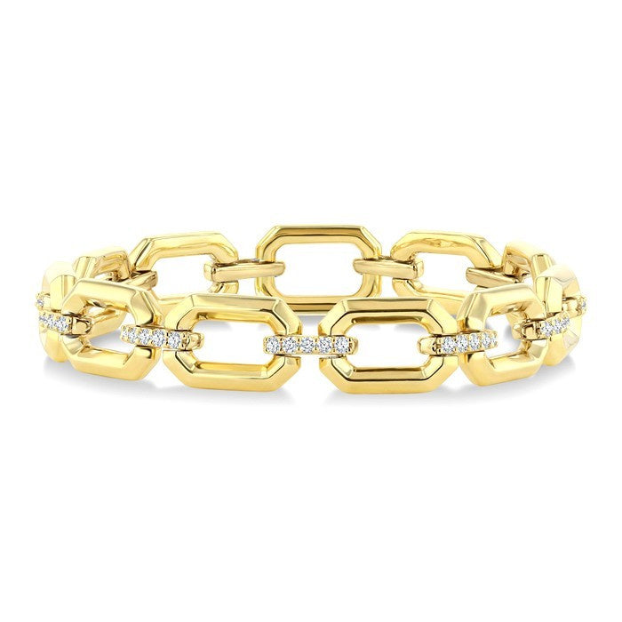 1 Ctw Round Cut Diamond Aeris Gold Open Window Rectangular Link Fashion Bold Bracelet in 14K Yellow Gold