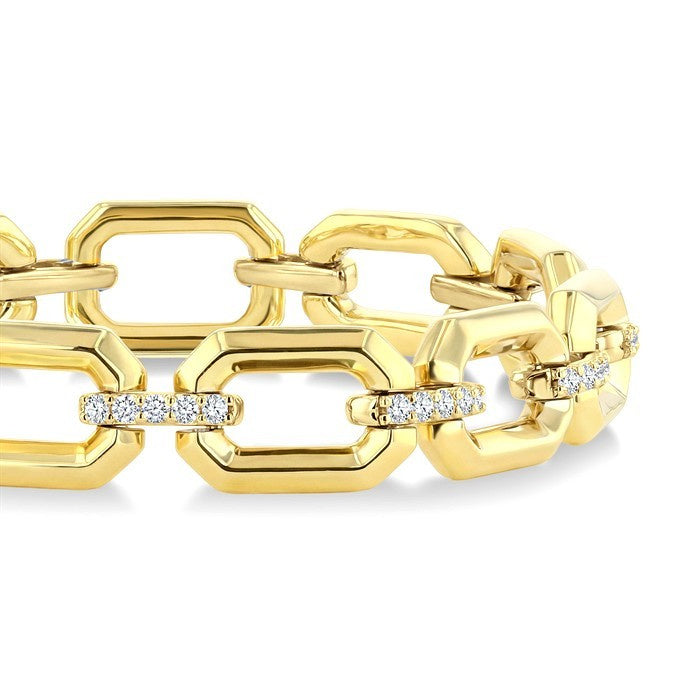 1 Ctw Round Cut Diamond Aeris Gold Open Window Rectangular Link Fashion Bold Bracelet in 14K Yellow Gold