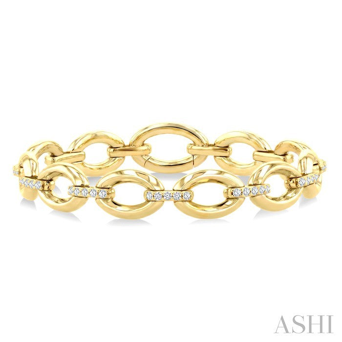 1 Ctw Round Cut Diamond Aeris Gold Open Window Oval Link Fashion Bold Bracelet in 14K Yellow Gold