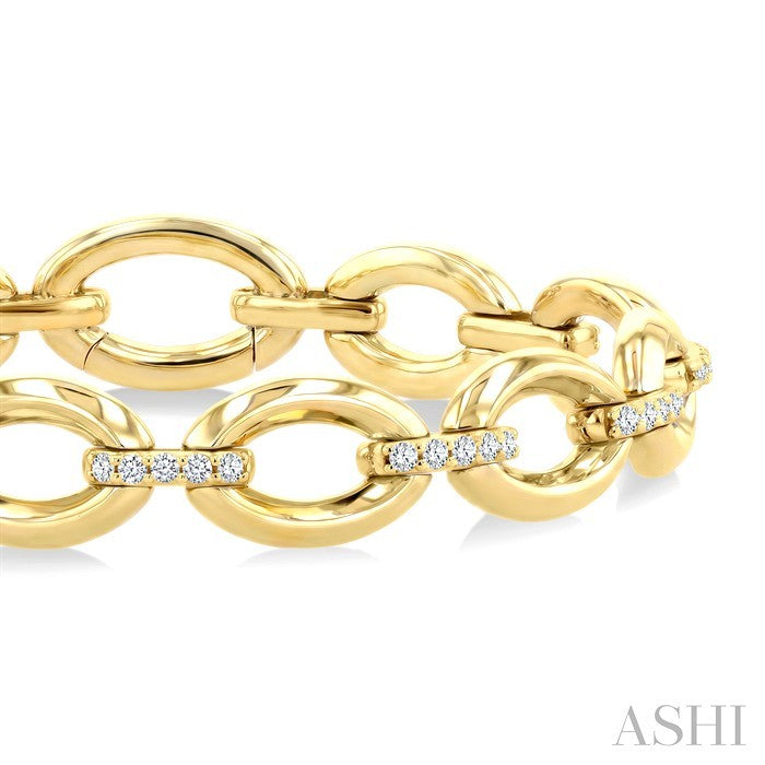 1 Ctw Round Cut Diamond Aeris Gold Open Window Oval Link Fashion Bold Bracelet in 14K Yellow Gold