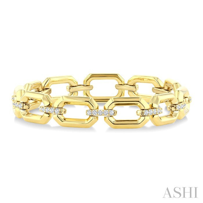 1 Ctw Round Cut Diamond Aeris Gold Open Window Rectangular Link Fashion Bold Bracelet in 14K Yellow Gold