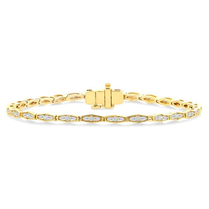 3/4 Ctw Baguette and Round Cut Diamond Fancy Bracelet in 14K Yellow Gold