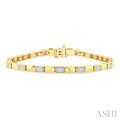 3/4 Ctw Fusion Baguette and Round Cut Diamond Pyramid Bracelet in 14K Yellow Gold
