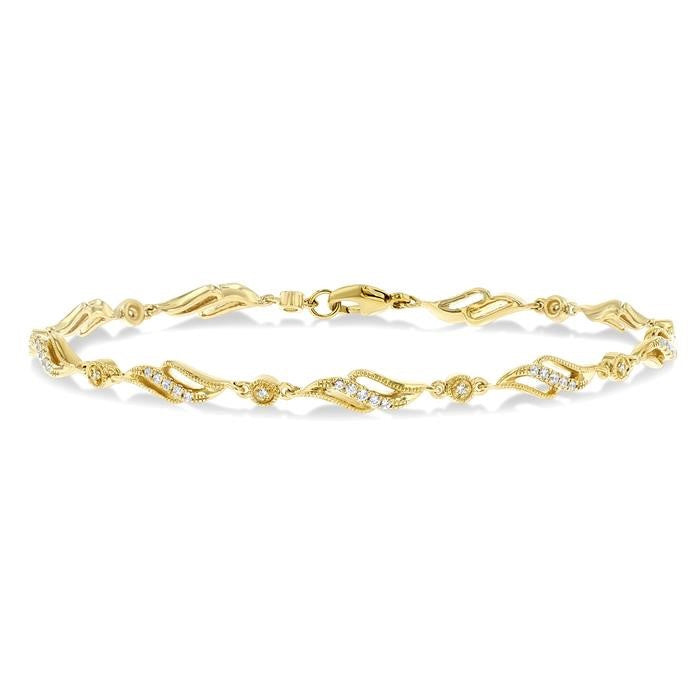 1/4 Ctw Art Deco Lattice Kite Round Cut Diamond Fashion Tennis Bracelet in 10K Yellow Gold
