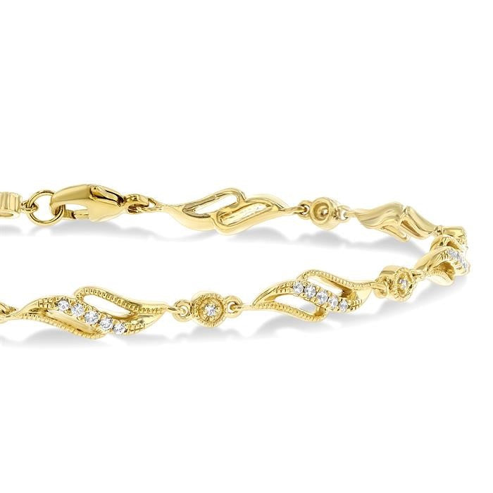 1/4 Ctw Art Deco Lattice Kite Round Cut Diamond Fashion Tennis Bracelet in 10K Yellow Gold