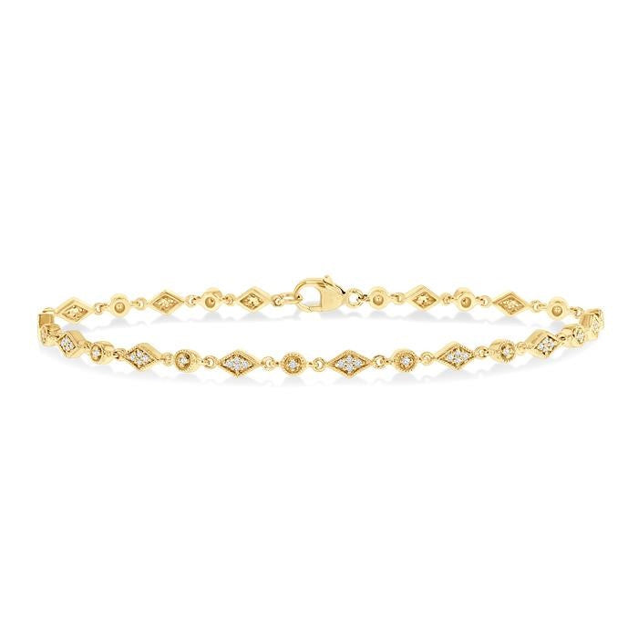 1/4 Ctw Art Deco Kite Round Cut Diamond Fashion Tennis Bracelet in 10K Yellow Gold
