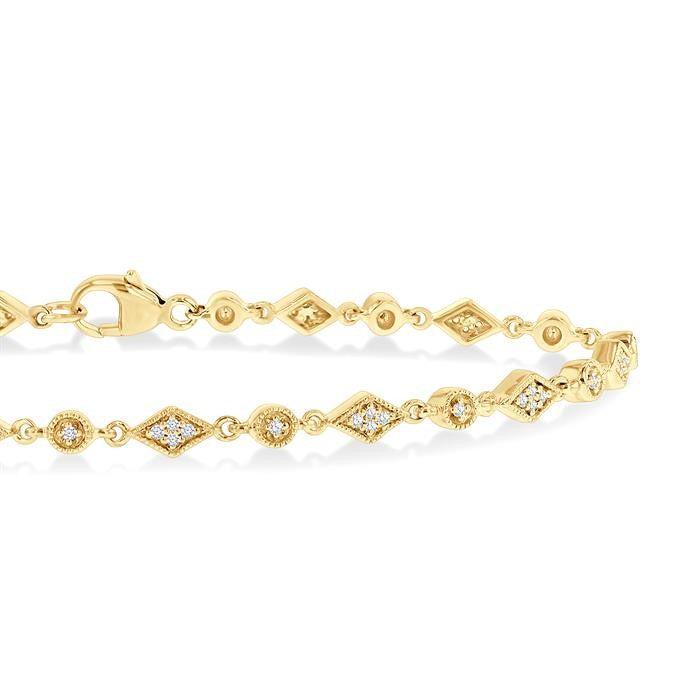 1/4 Ctw Art Deco Kite Round Cut Diamond Fashion Tennis Bracelet in 10K Yellow Gold