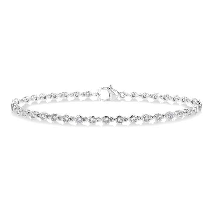 1 Ctw Bezel Set Round Cut Diamond Tennis Bracelet in 14K White Gold