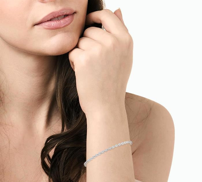 1 Ctw Bezel Set Round Cut Diamond Tennis Bracelet in 14K White Gold
