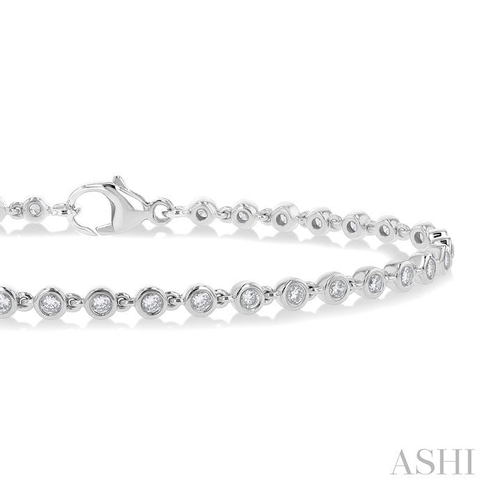 1 Ctw Bezel Set Round Cut Diamond Tennis Bracelet in 14K White Gold