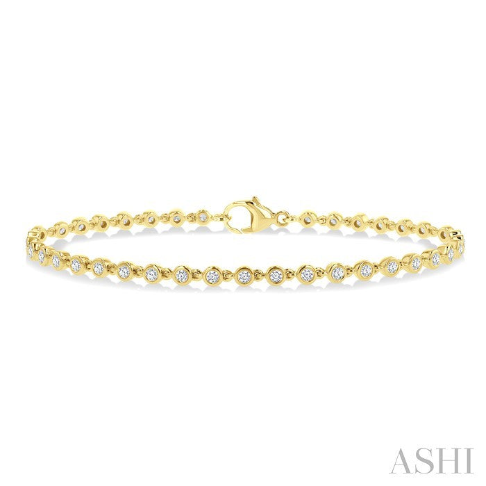 1 Ctw Bezel Set Round Cut Diamond Tennis Bracelet in 14K Yellow Gold