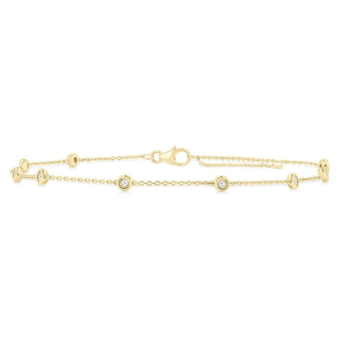 1/10 Ctw Bezel Set Round Cut Diamond Station Anklet in 10K Yellow Gold