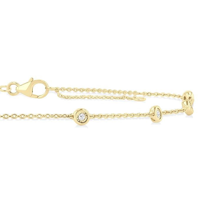 1/10 Ctw Bezel Set Round Cut Diamond Station Anklet in 10K Yellow Gold