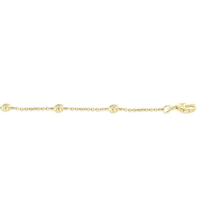 1/10 Ctw Bezel Set Round Cut Diamond Station Anklet in 10K Yellow Gold
