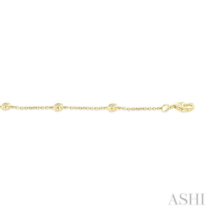 1/10 Ctw Bezel Set Round Cut Diamond Station Anklet in 10K Yellow Gold