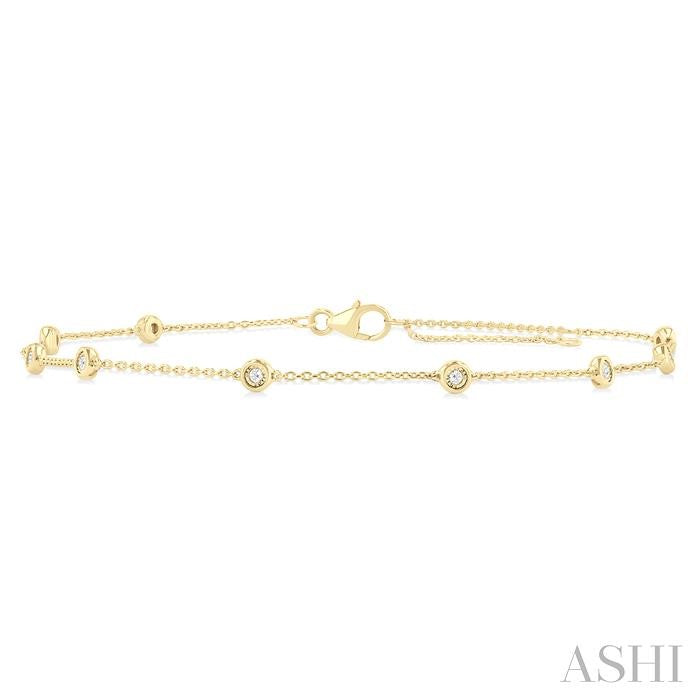 1/10 Ctw Bezel Set Round Cut Diamond Station Anklet in 10K Yellow Gold