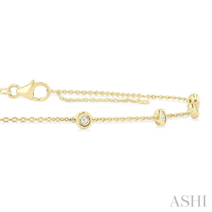 1/10 Ctw Bezel Set Round Cut Diamond Station Anklet in 10K Yellow Gold