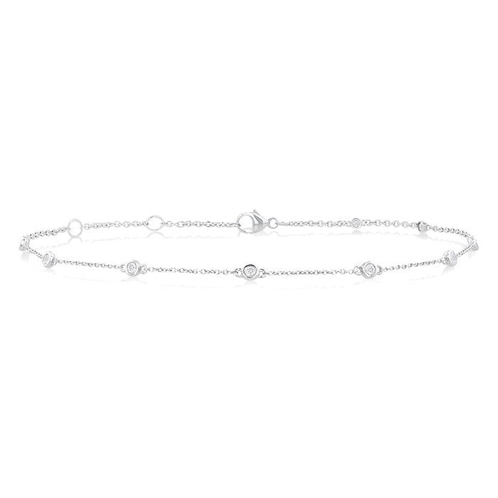 1/4 Ctw Bezel Set Round Cut Diamond Station Anklet in 10K White Gold