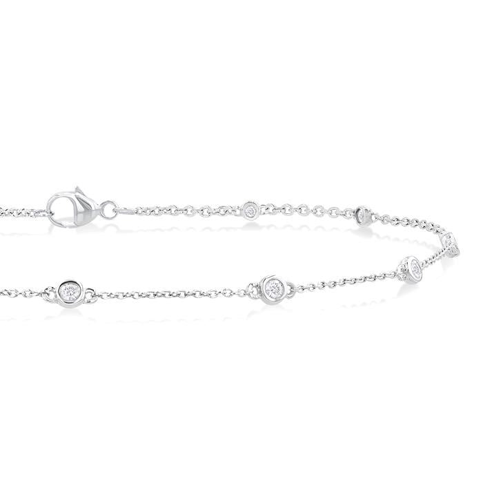 1/4 Ctw Bezel Set Round Cut Diamond Station Anklet in 10K White Gold