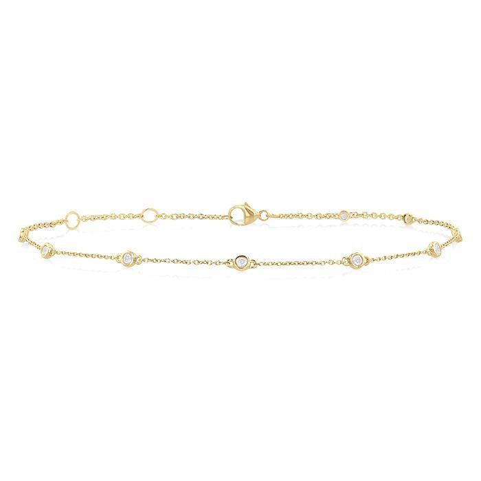 1/4 Ctw Bezel Set Round Cut Diamond Station Anklet in 10K Yellow Gold